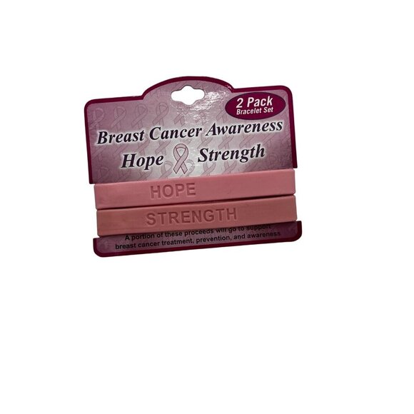 Breast Cancer Awareness Hope & Strength Pink Silicone Bracelets 2-Pack Set - Picture 5 of 6